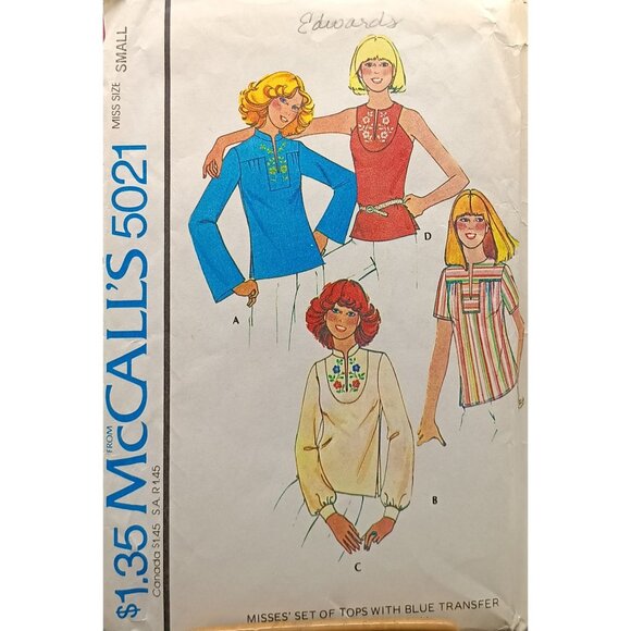 Vintage 1976 McCalls 5021 Misses Set of Tops Sewing Pattern Size Small - Picture 1 of 2